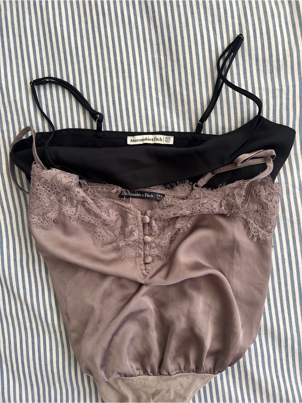 Abercrombie & Fitch Satin Lace-Trim Camisole in Taupe and Black
